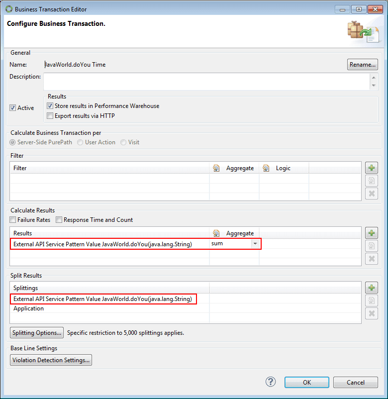 Screenshot 4: BT configuration dialog box for getting method execution time series