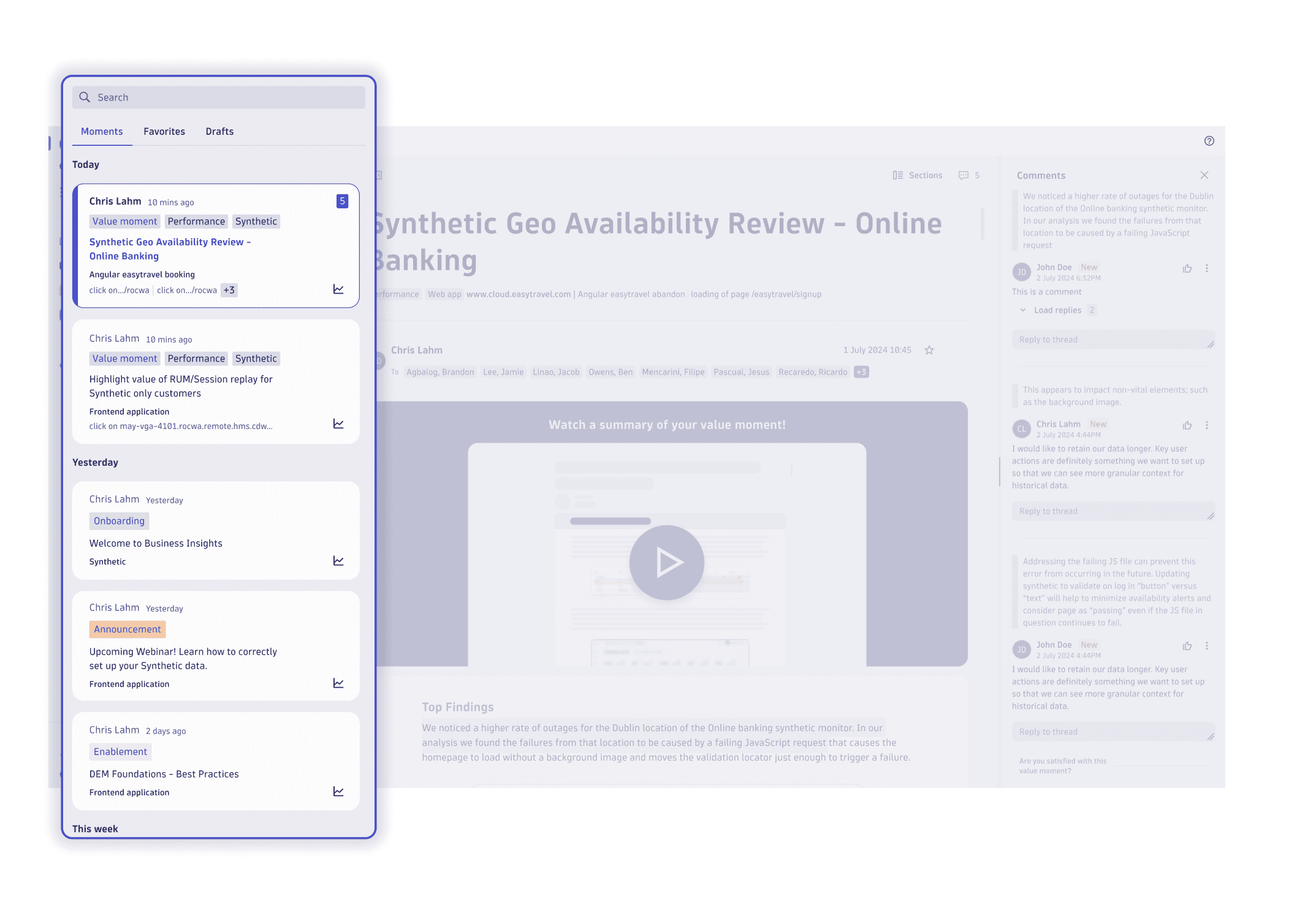 Business Insights value moment overview