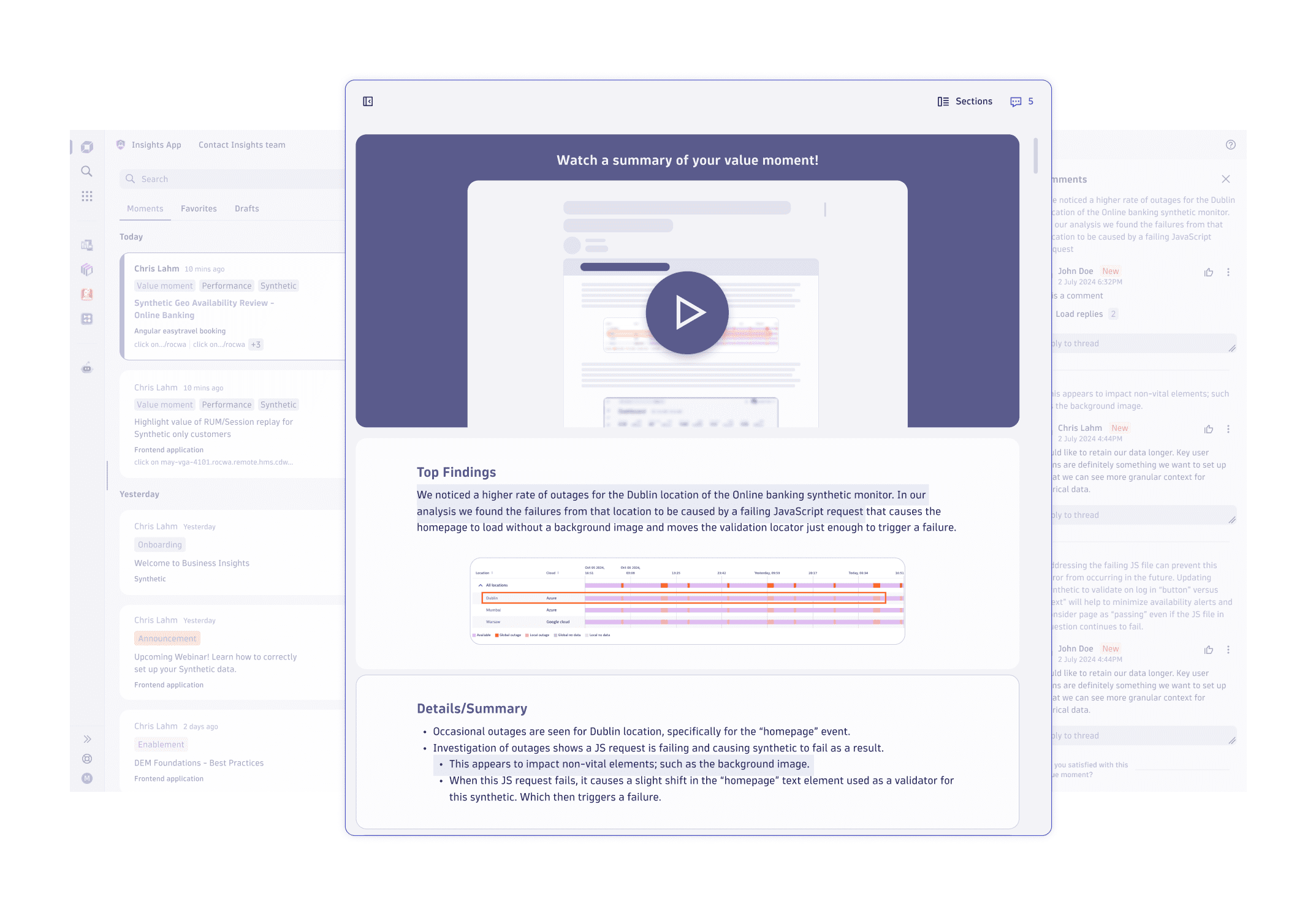 Business Insights value moment detail