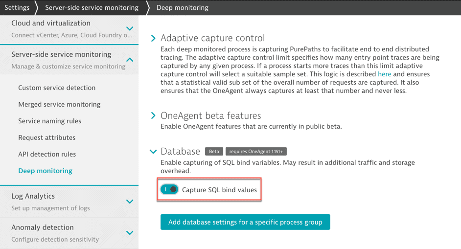 Capture SQL bind values