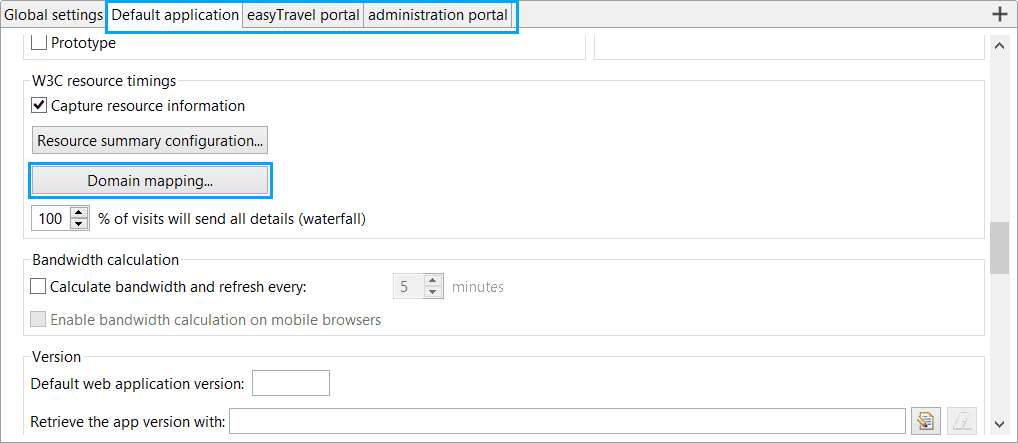 Map domains either at the default application level or for individual applications.