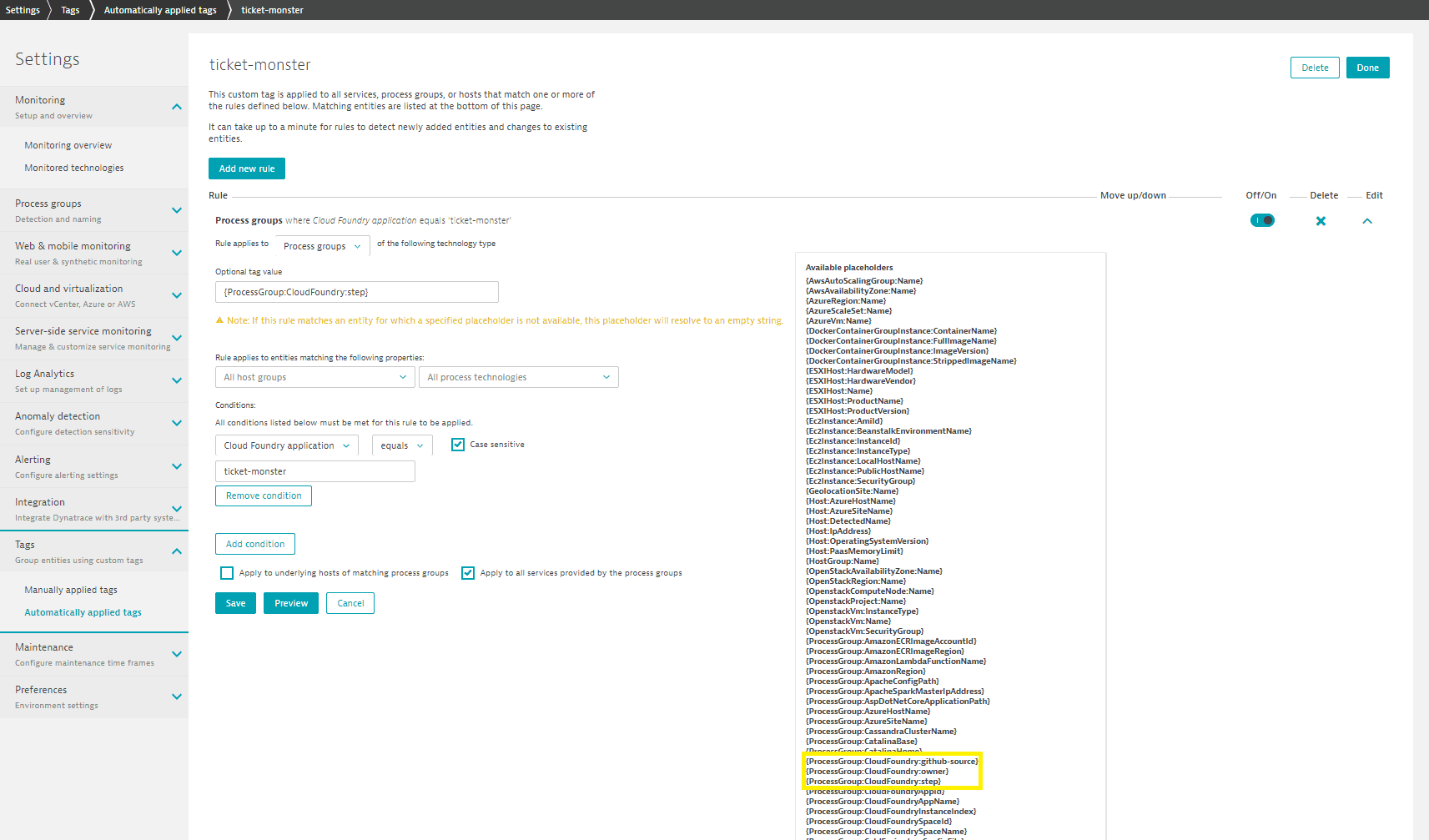 Cloud foundry metadata