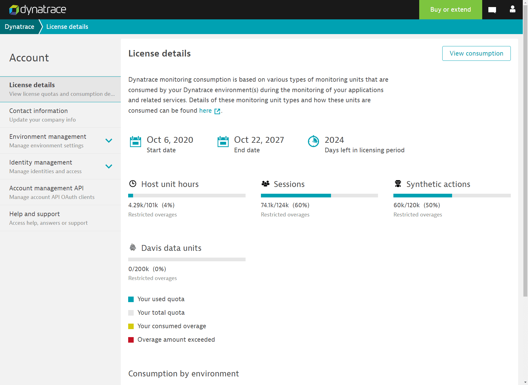 Account settings page with host units allocation