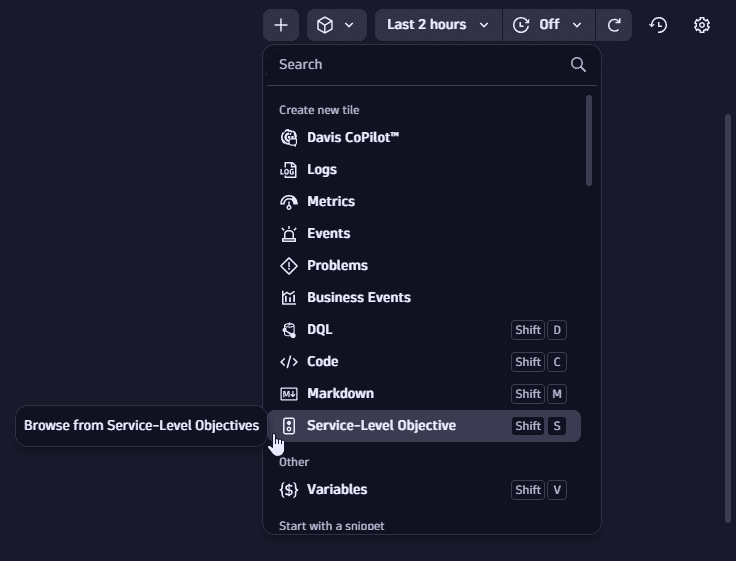 Add an SLO tile from your dashboard