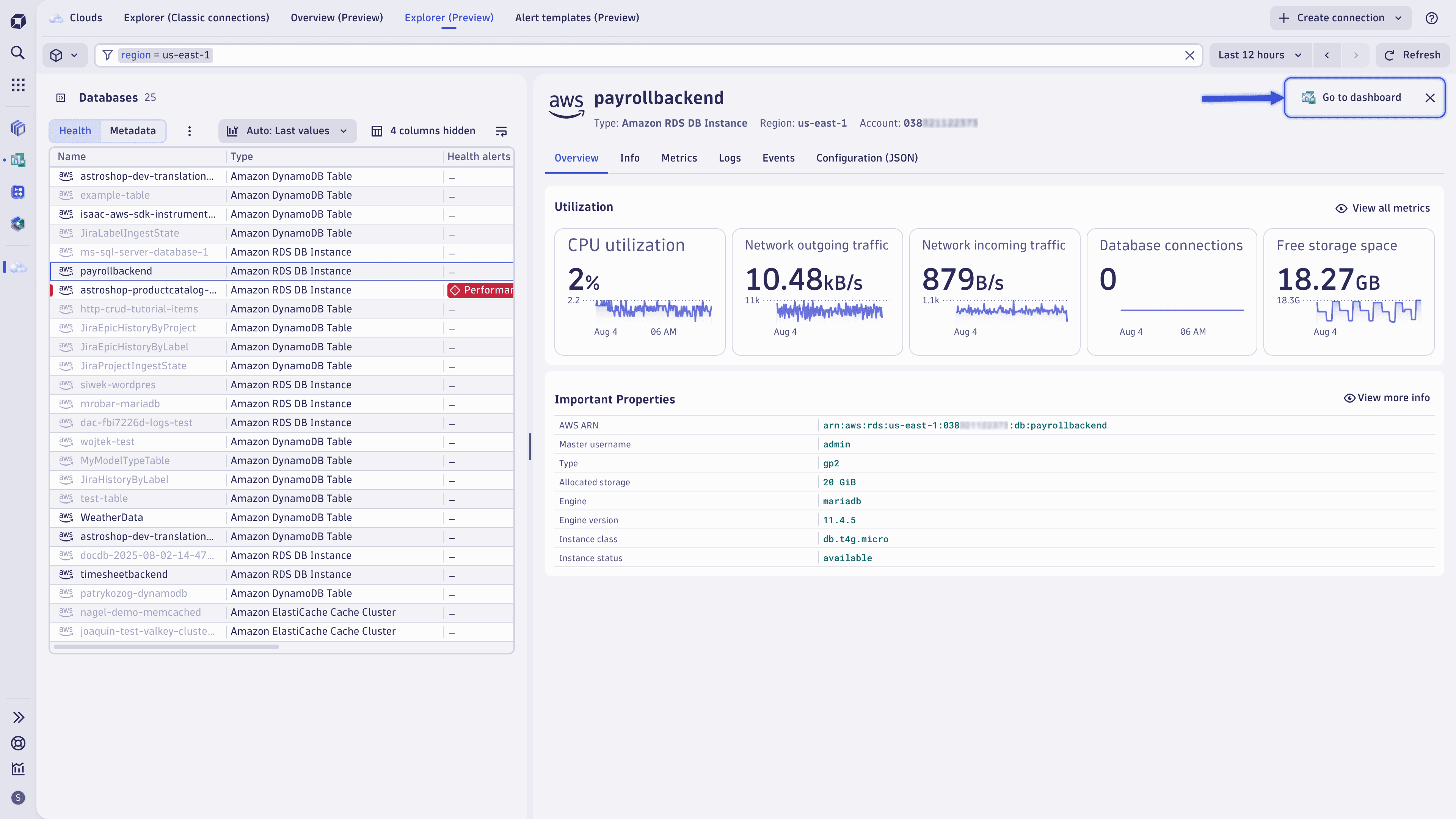 Clouds app dashboard navigation