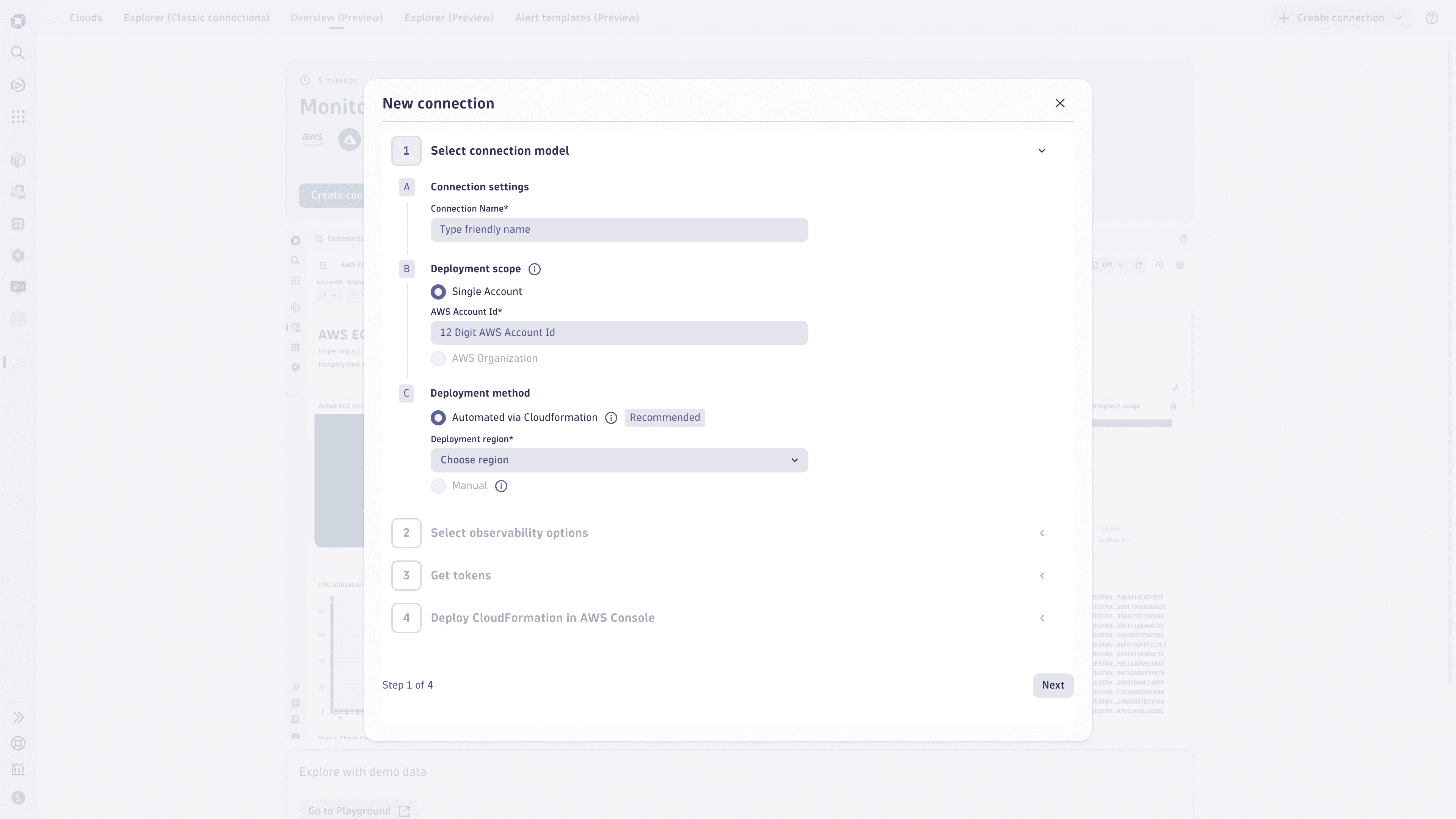 Clouds app - Create AWS connection