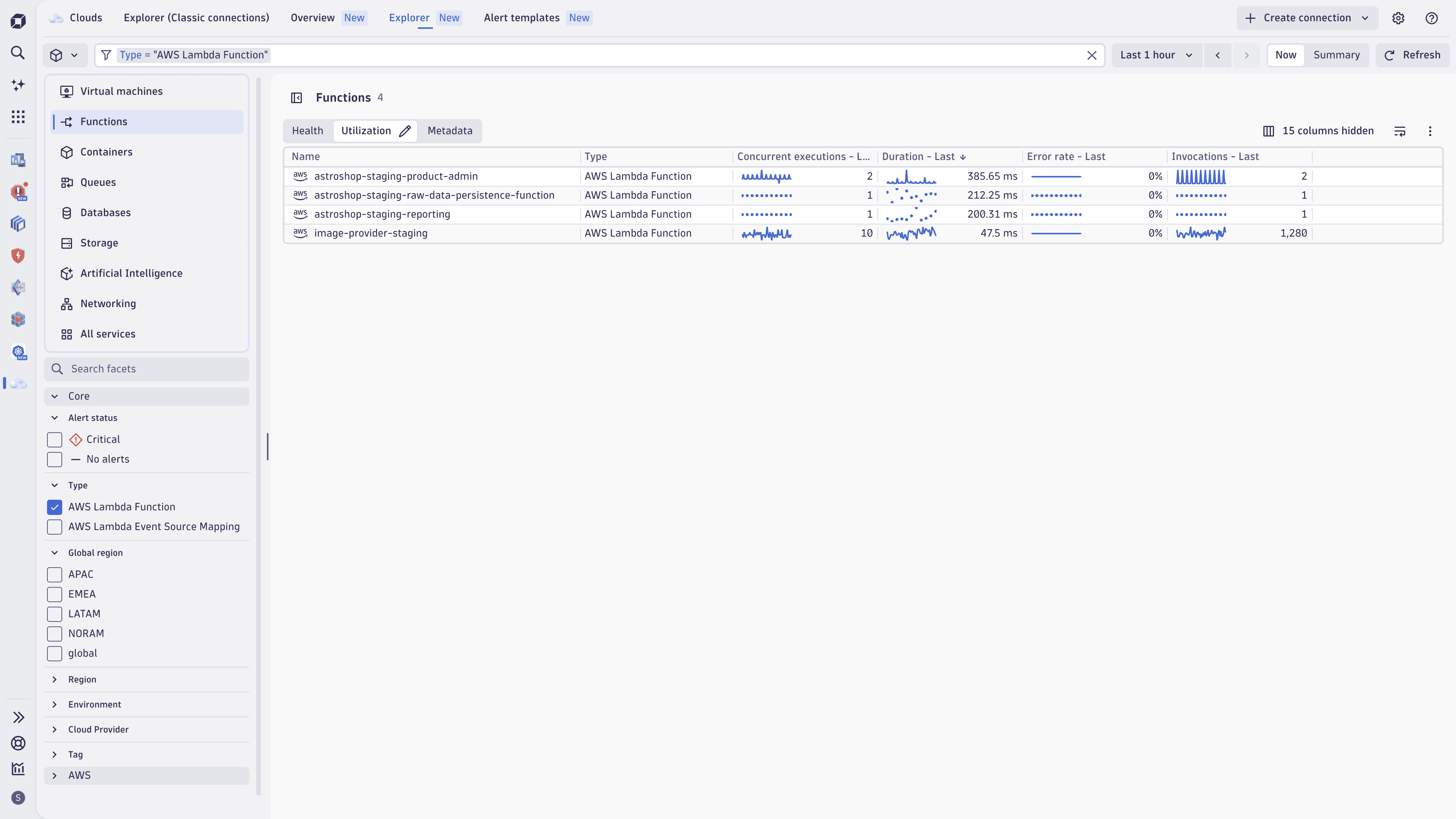 Clouds app | Explorer - filtering - utilization