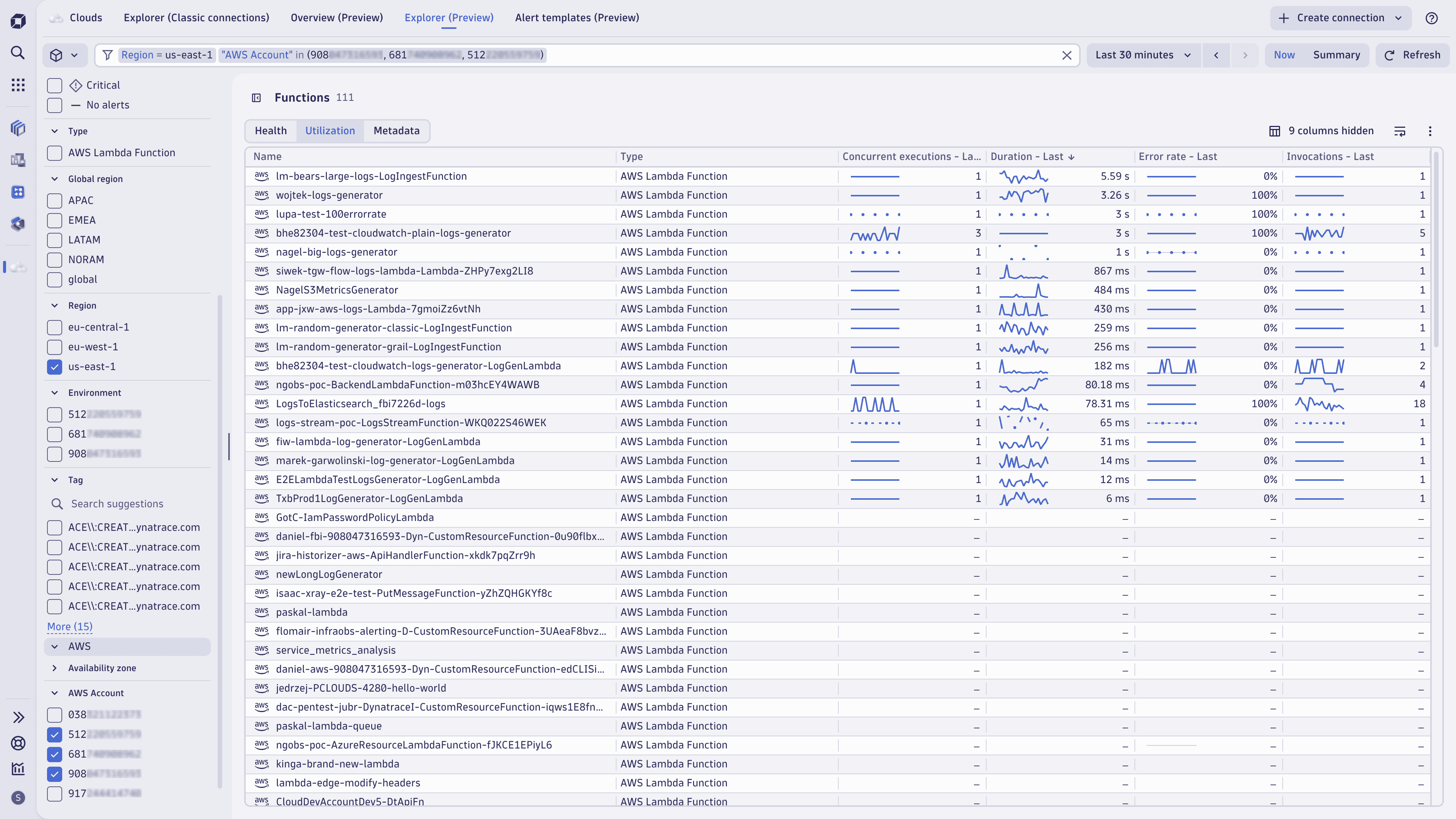 Clouds app - Explorer (Preview) - list view - filtering