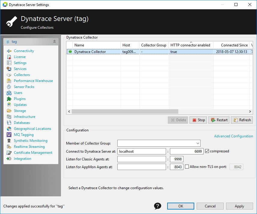 Server settings - Collector