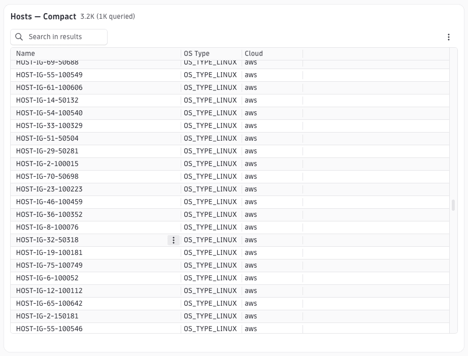 DQL table in compact mode with an inline search field in the header