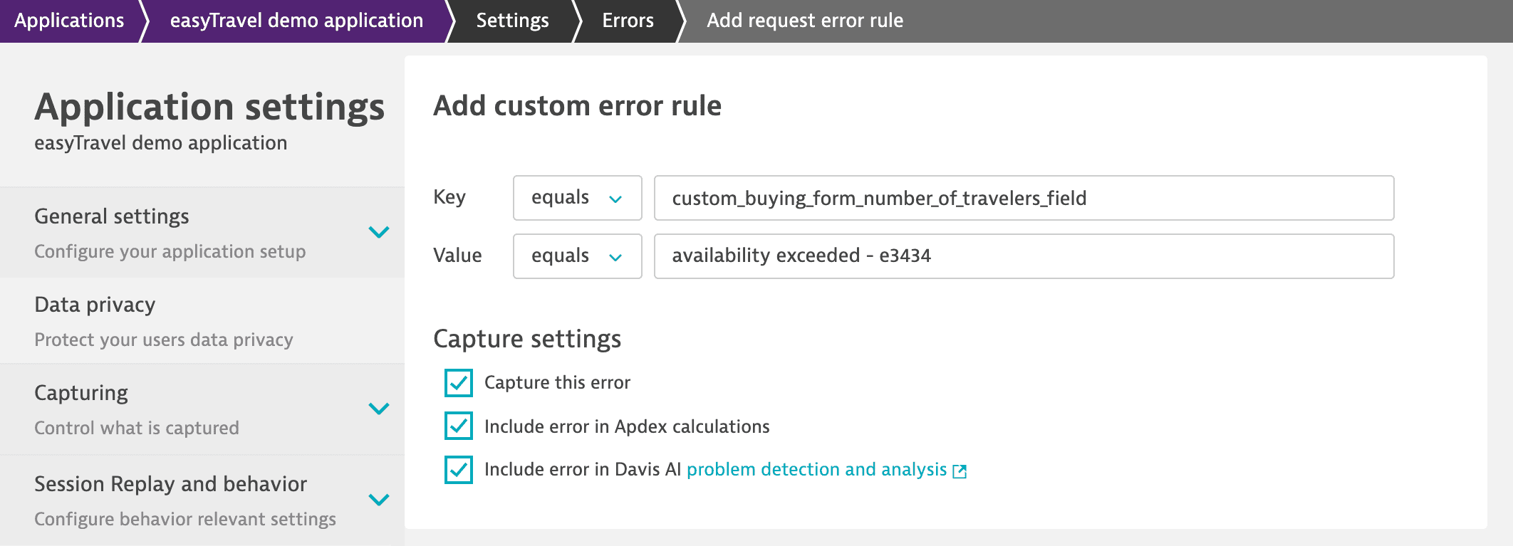 Configuring a custom error rule