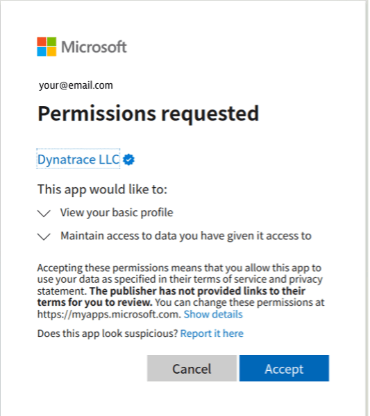 Microsoft Azure consent screen