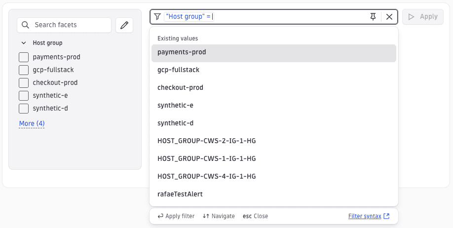 Filter using a standalone DQL query to populate host group suggestions