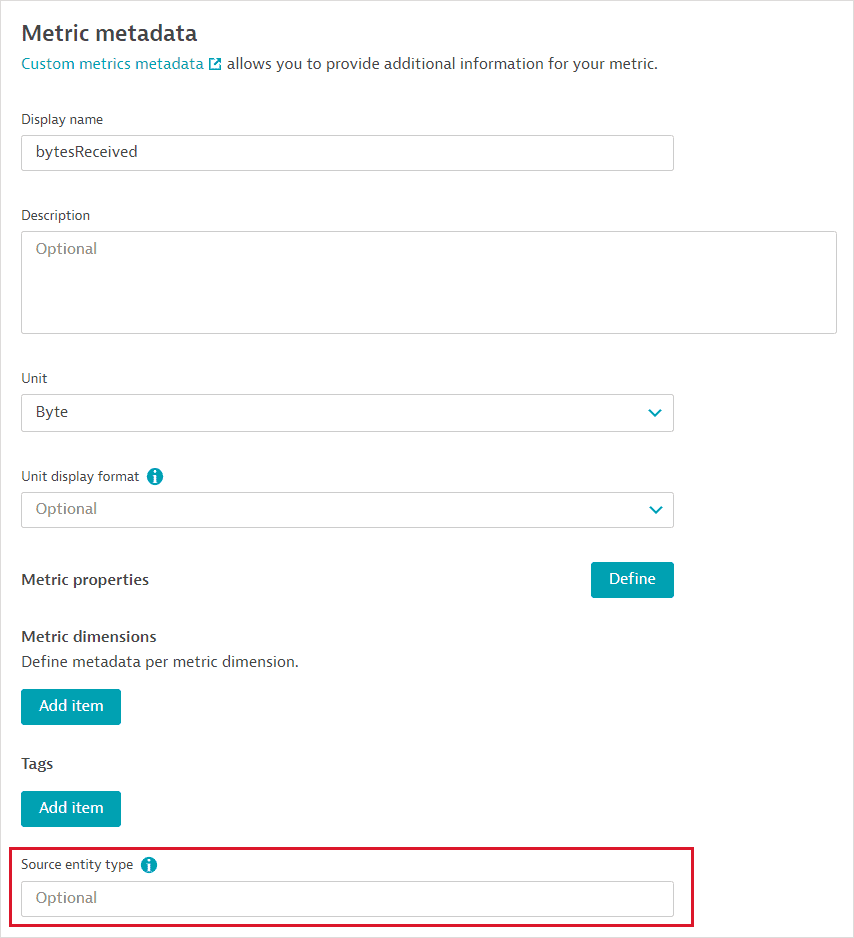 Custom metric metadata