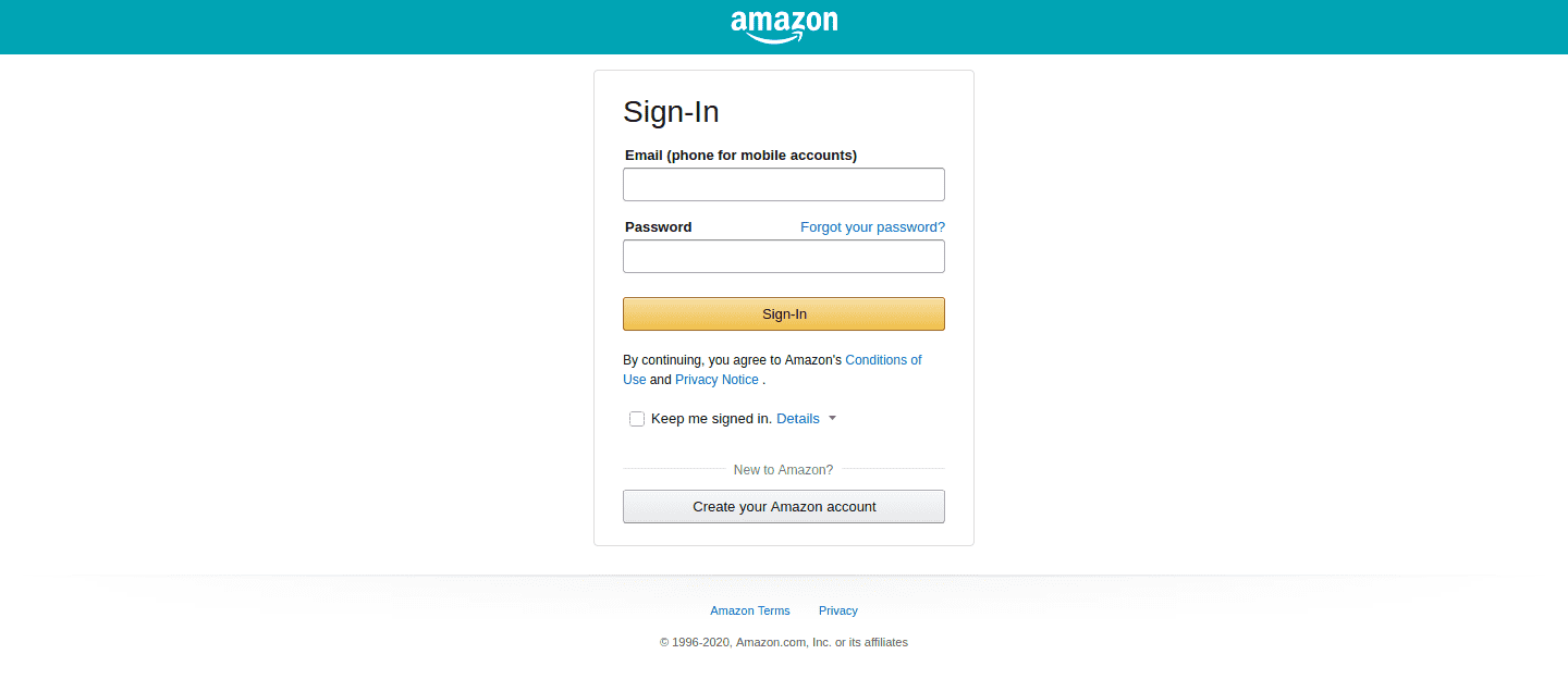 Sign in page for Amazon Alexa