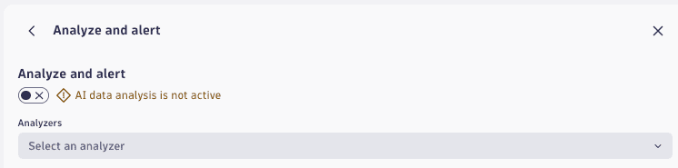 The initial panel for the Analyze and alert settings in the Dashboards app.