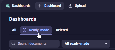 Dashboards: Select "Ready-made" tab