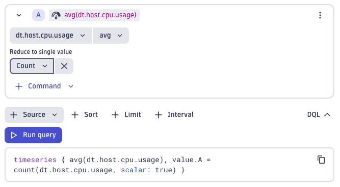 Count aggregation option in Explore metrics when reducing to a single value