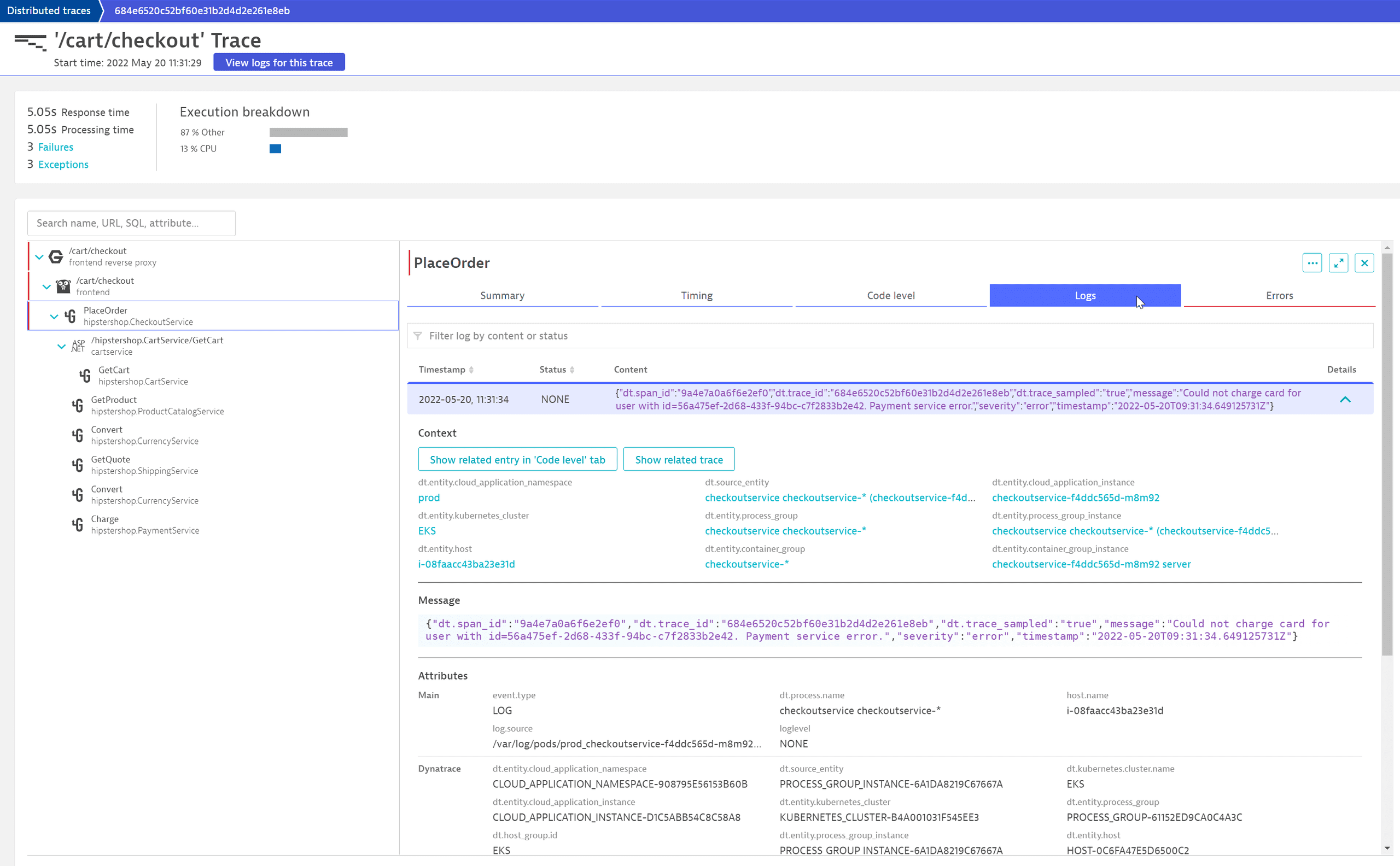 Distributed traces - Logs for Kubernetes