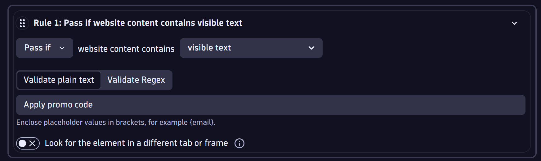 Validation against visible text