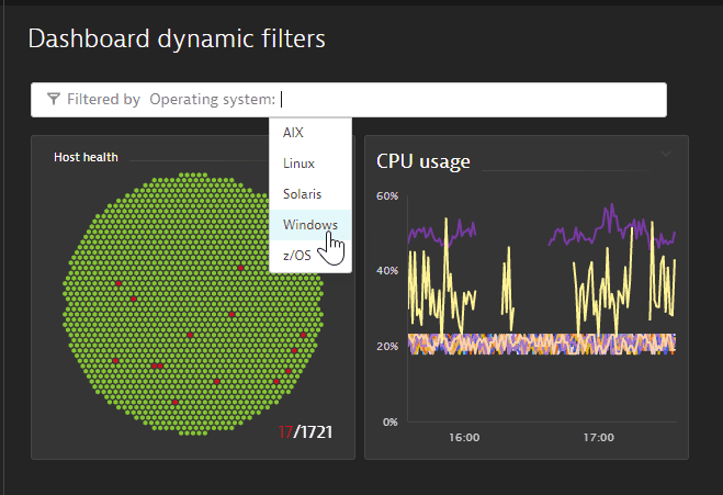 Dashboard dynamic filters: after adding a filter to dashboard, selecting filter value