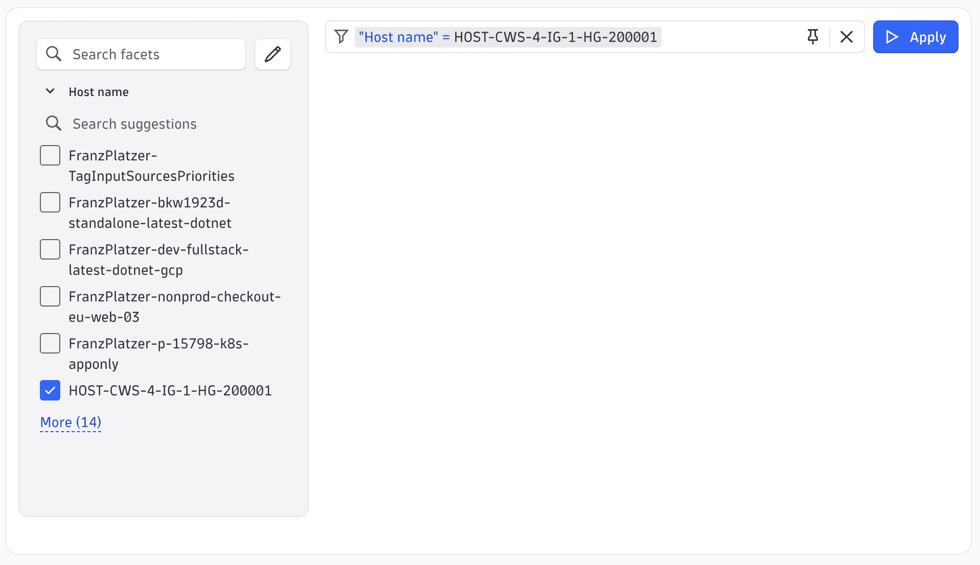 Filter suggestions populated dynamically from the main query context using suggestionField