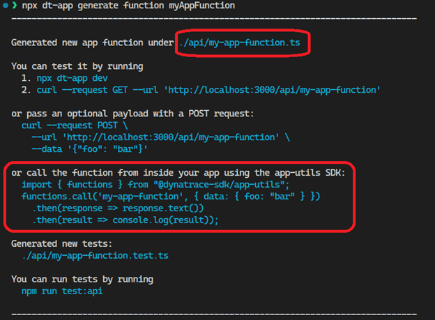 Dynatrace Apps Terminal Generate Function Output