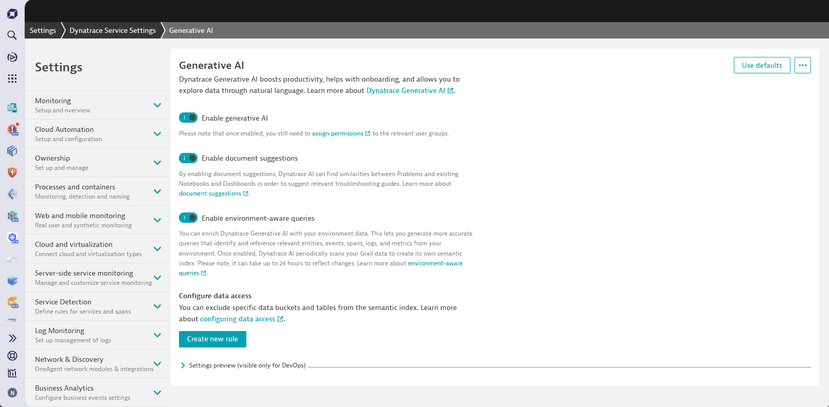 Enable generative AI in your settings