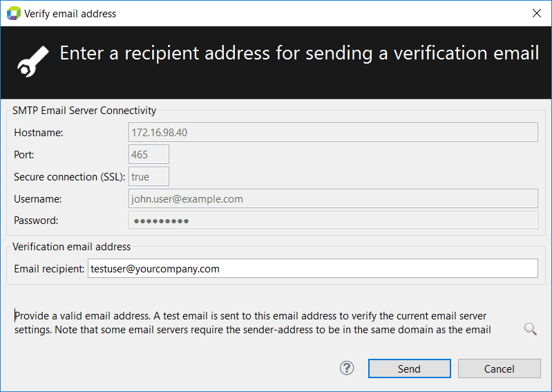 Verify Email Address dialog box