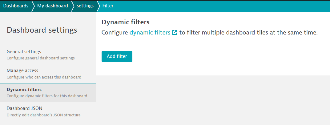 The "Dynamic filters" tab of a classic dashboard
