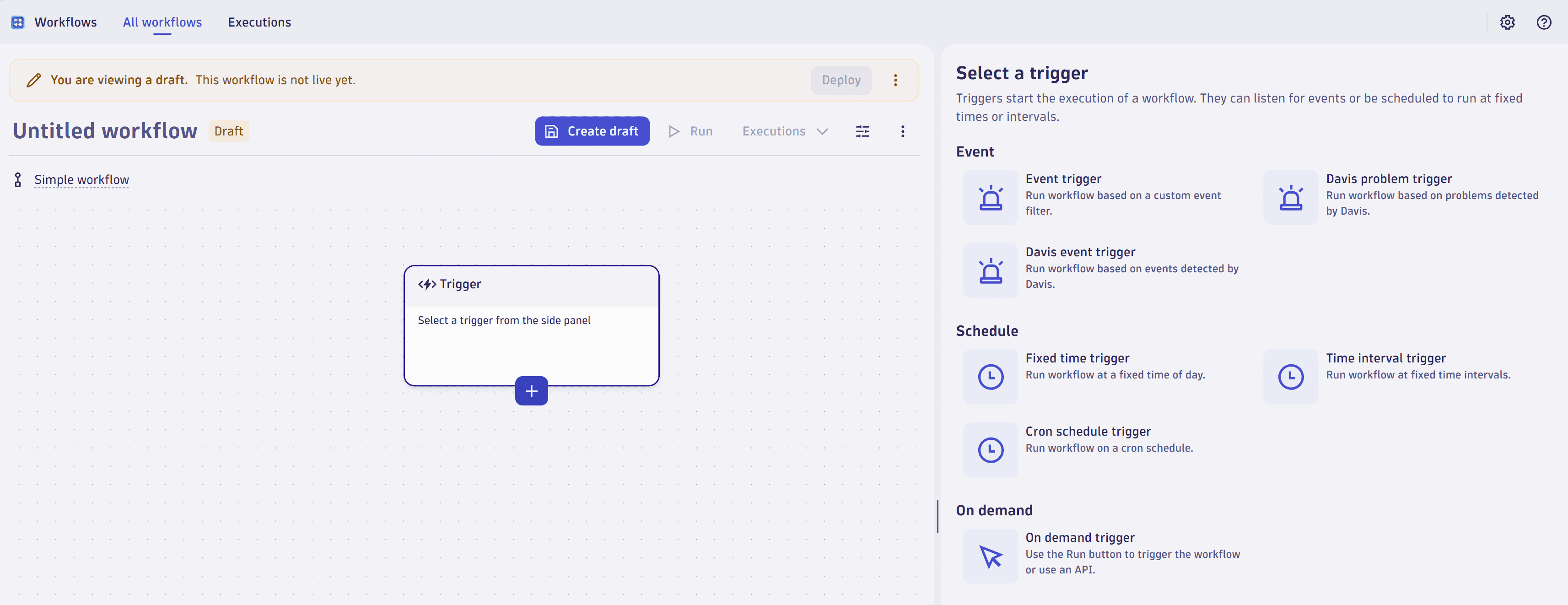 Screenshot of an Empty workflow editor.