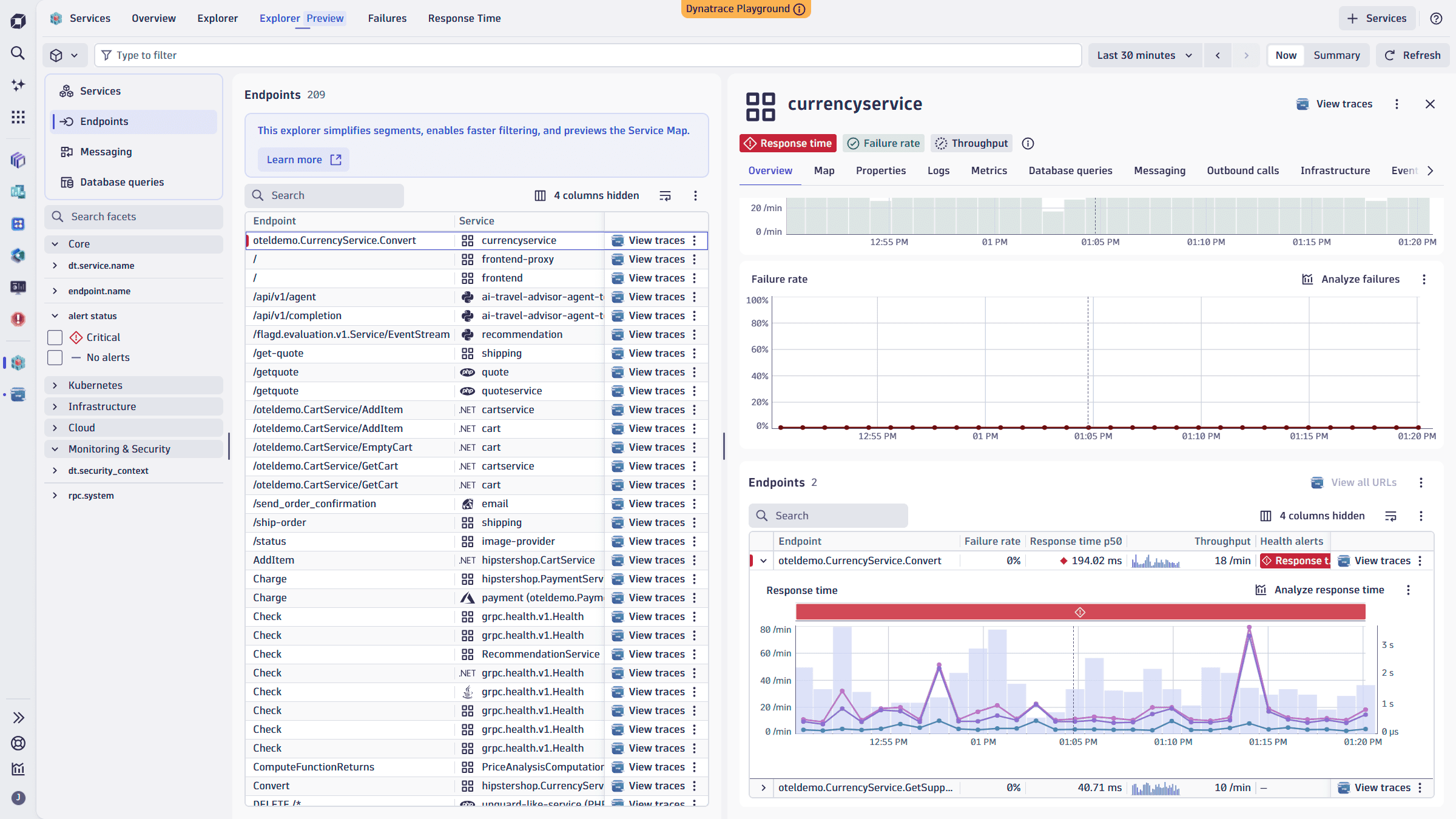Endpoints view in the Services app