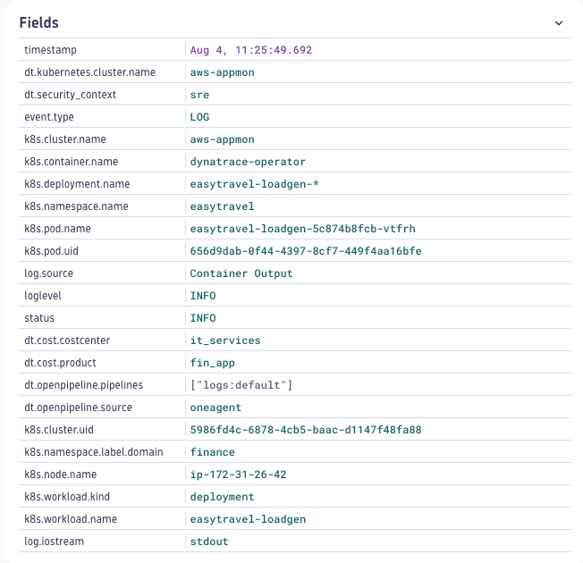 Log details with enriched metadata