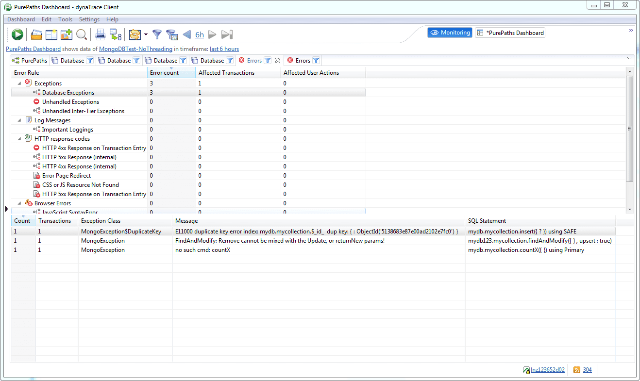 Errors dashlet - drilldown target