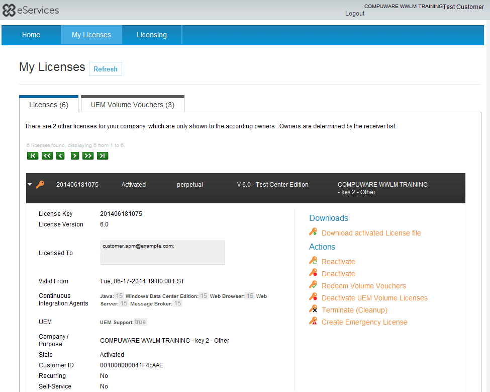 License Management in eServices