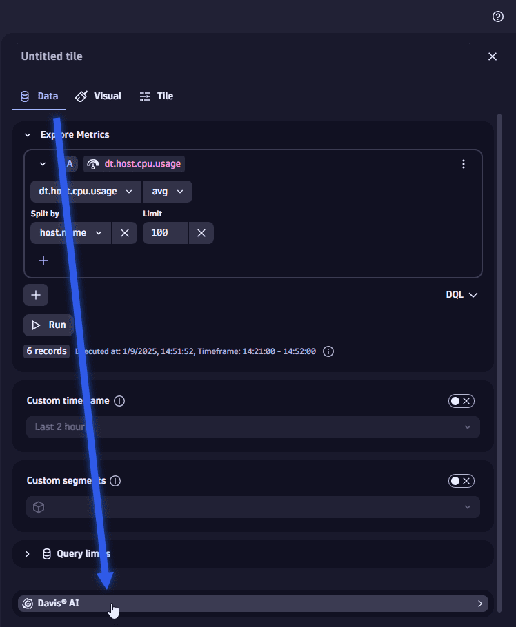 Example: select Davis AI settings