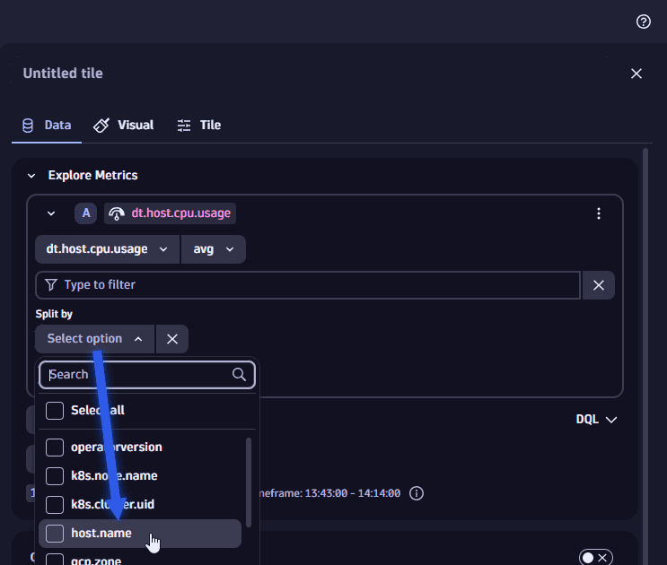 Example: set "Split by" to host.name