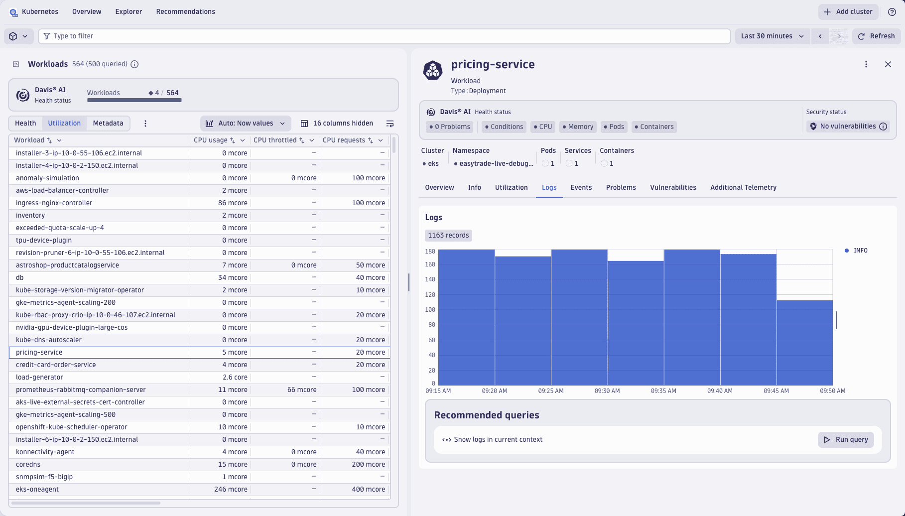 Example free telemetry access in apps: Kubernetes