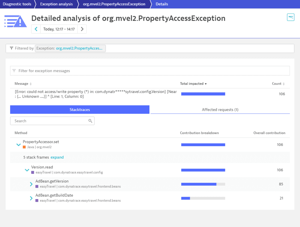 Exception analysis — Dynatrace Docs