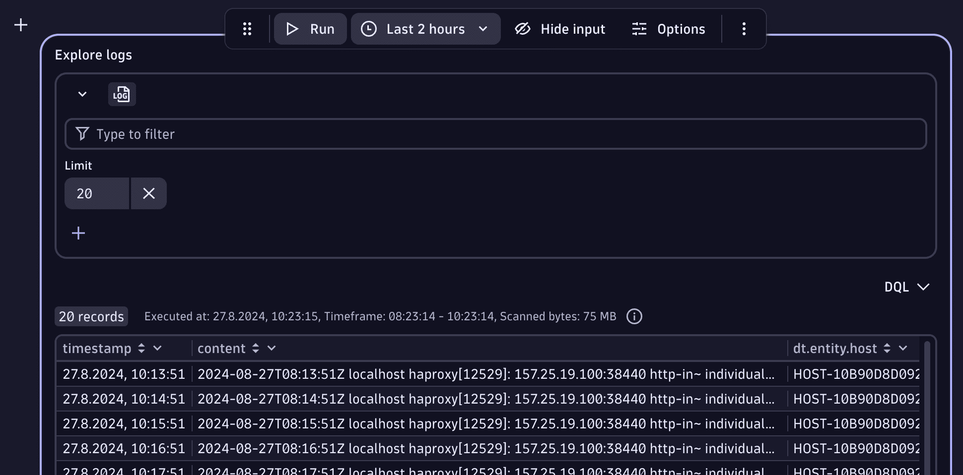 Default for logs