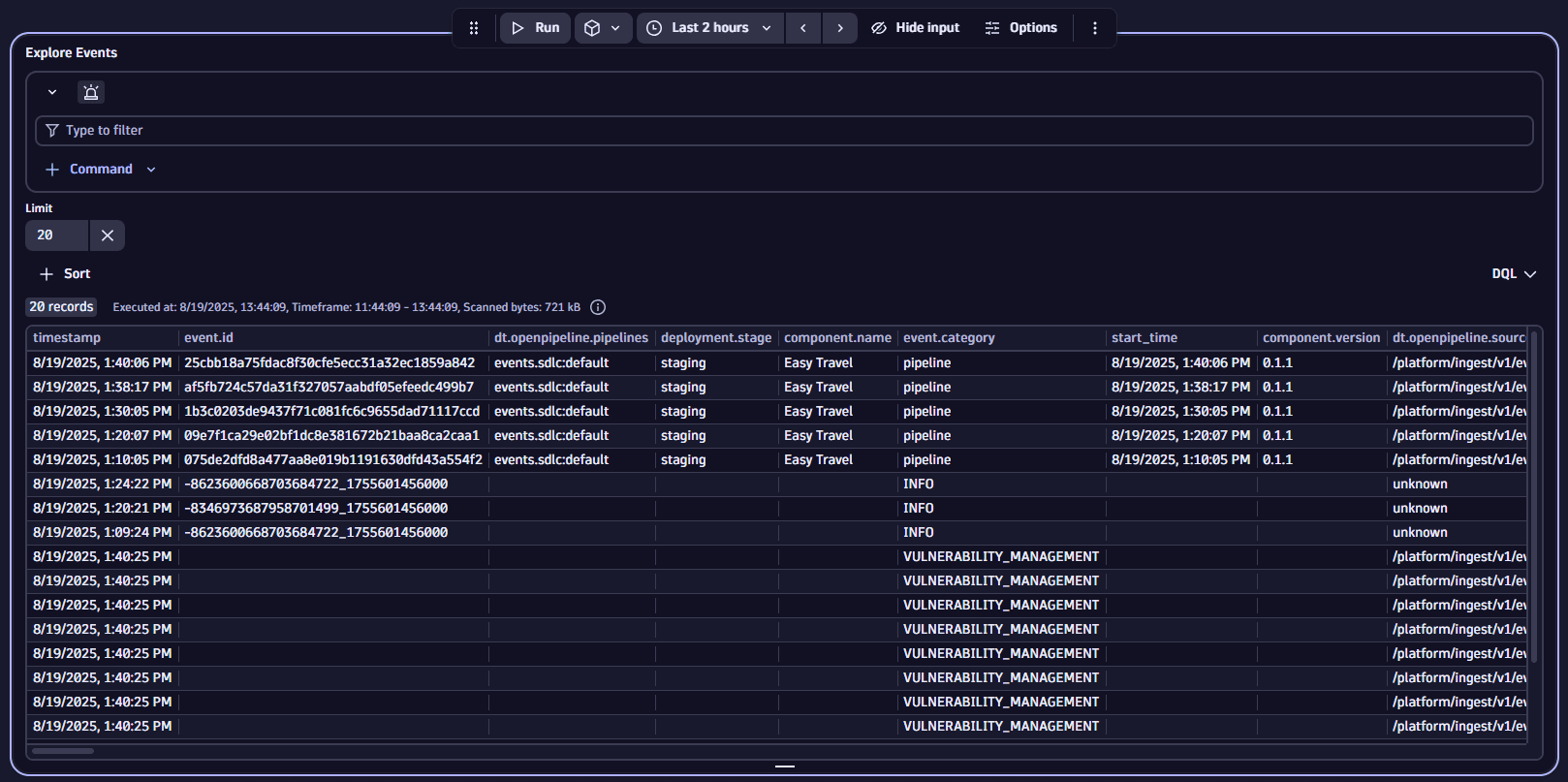 Explore events example: Notebooks, no filters