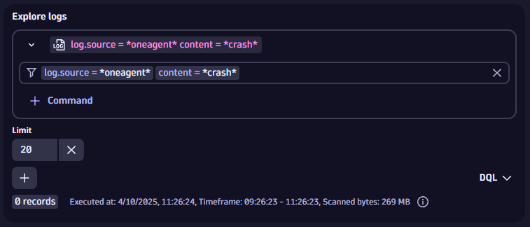 Example: filter by log content