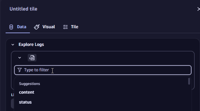 Explore logs example: select filter