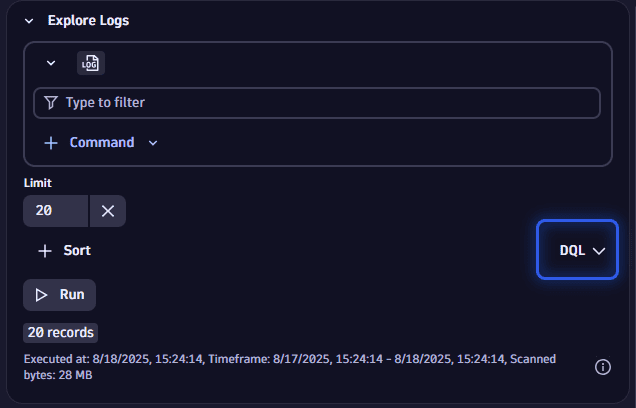 Example: show DQL in an Explore tile