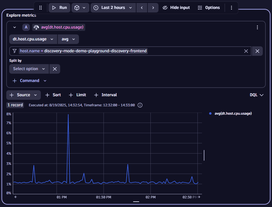 Explore metrics example: Filter by host