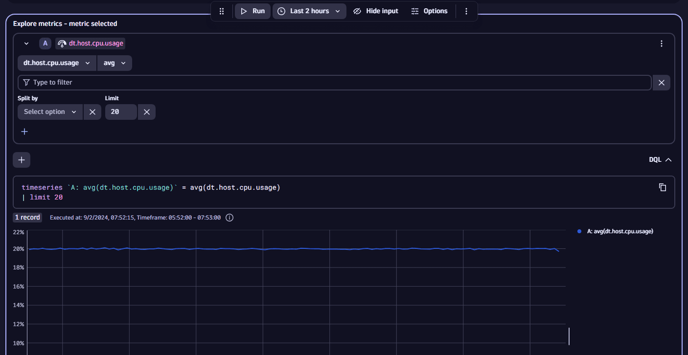 Explore metrics - metric selected