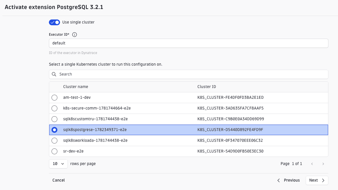 Single cluster selection list with Use single cluster toggle enabled