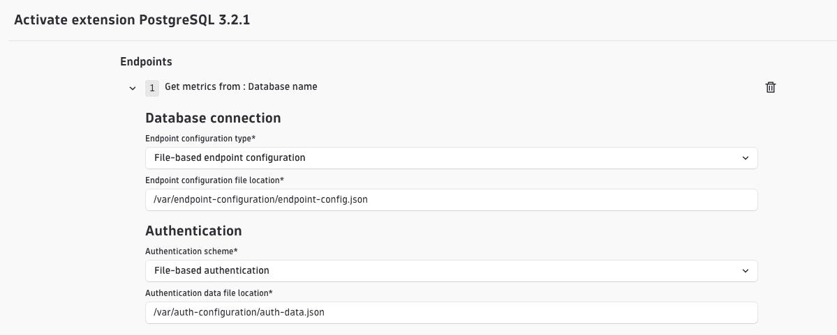 Combined file-based endpoint and authentication configuration in the extension UI