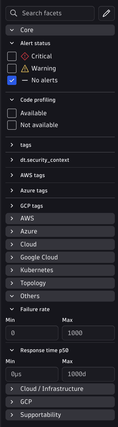 Quick filter accordion showing facet values for narrowing the data in view