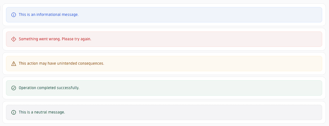 Message element rendered as a colored status banner spanning the full card width
